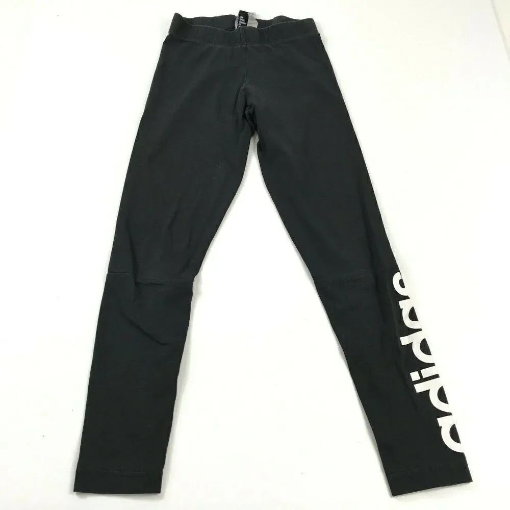 Adidas Logo Leggings Black Stretch Knit Cotton Blend Lounge Pull On Womens Small
